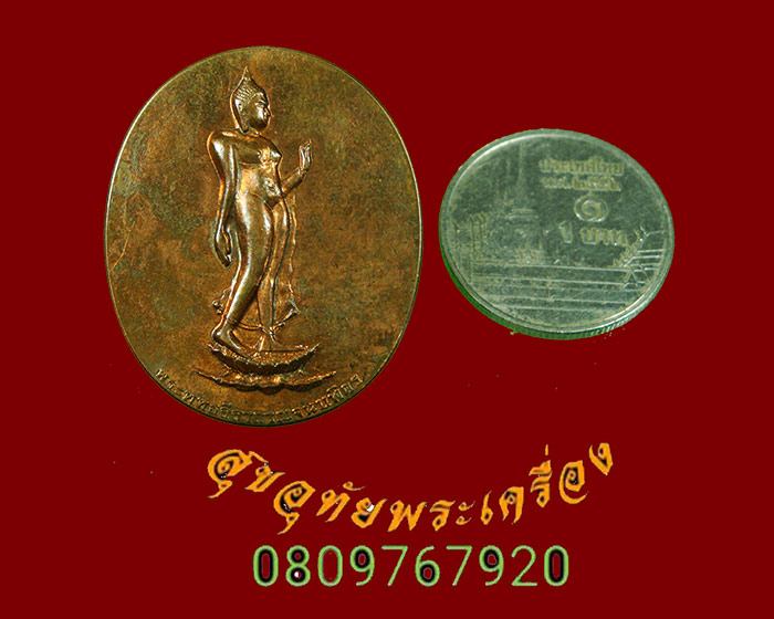 720.เหรียญพระพุทธลีลากาญจนบพิตรทีระลึกในหลวงเสด็จทรงยกฉัตรปลียอดทองคำ พระมหาเจดีย์ภักดีประกาศ ปี23*3