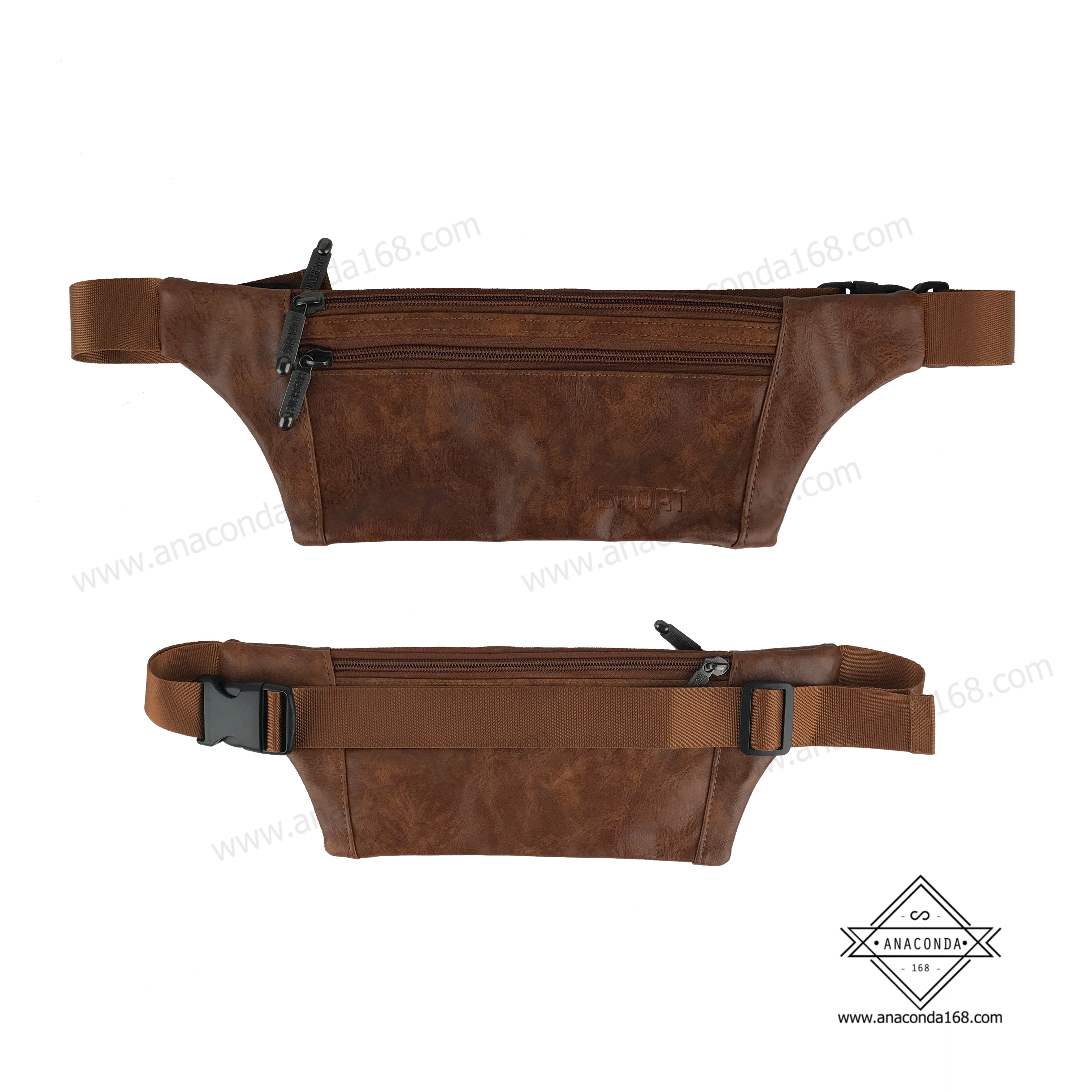 กระเป๋าคาดเอวหนัง 3 ซิป