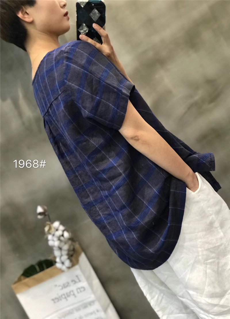 เสื้อลินินผสมฝ้ายลายสก็อตวินเทจ