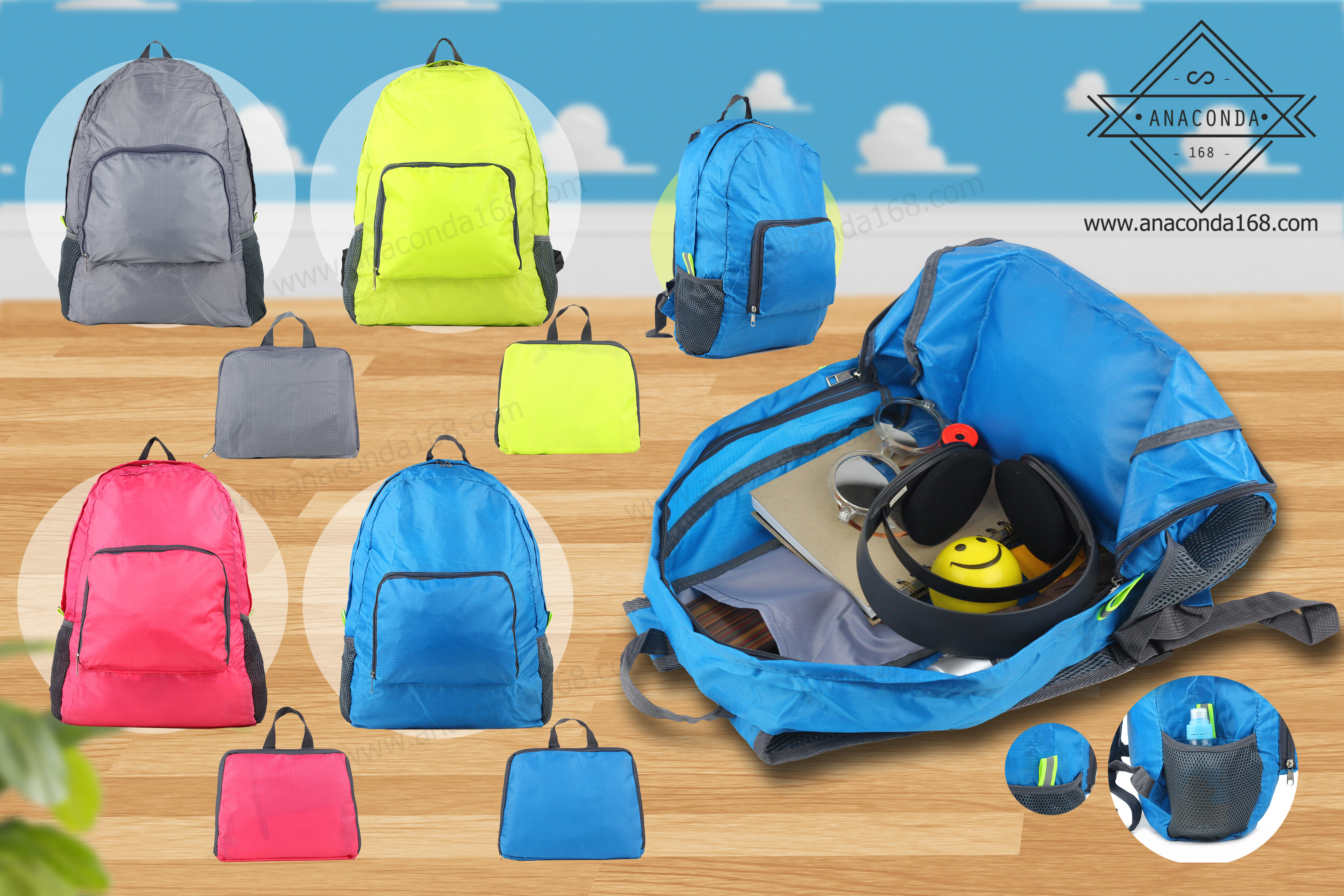 กระเป๋าเป้สะพายหลังพกพาพับเก็บได้