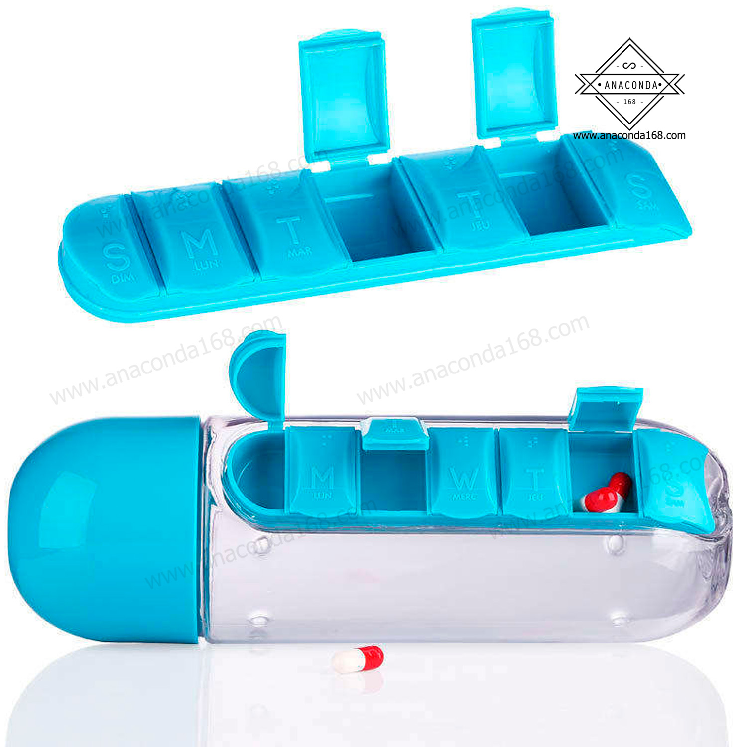 ขวดน้ำพลาสติก พร้อมช่องใส่ยา กระบอกน้ำพร้อมตลับใส่ยา 7 วัน (pill box water bottle)
