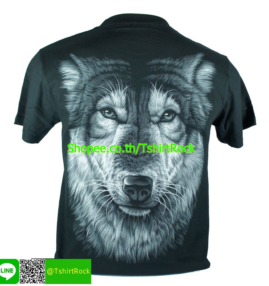 เสื้อลาย หมาป่า อินเดียแดง เสื้อยืดสีดำ สกรีนหน้าหลัง ไซร์ยุโรป RCA16