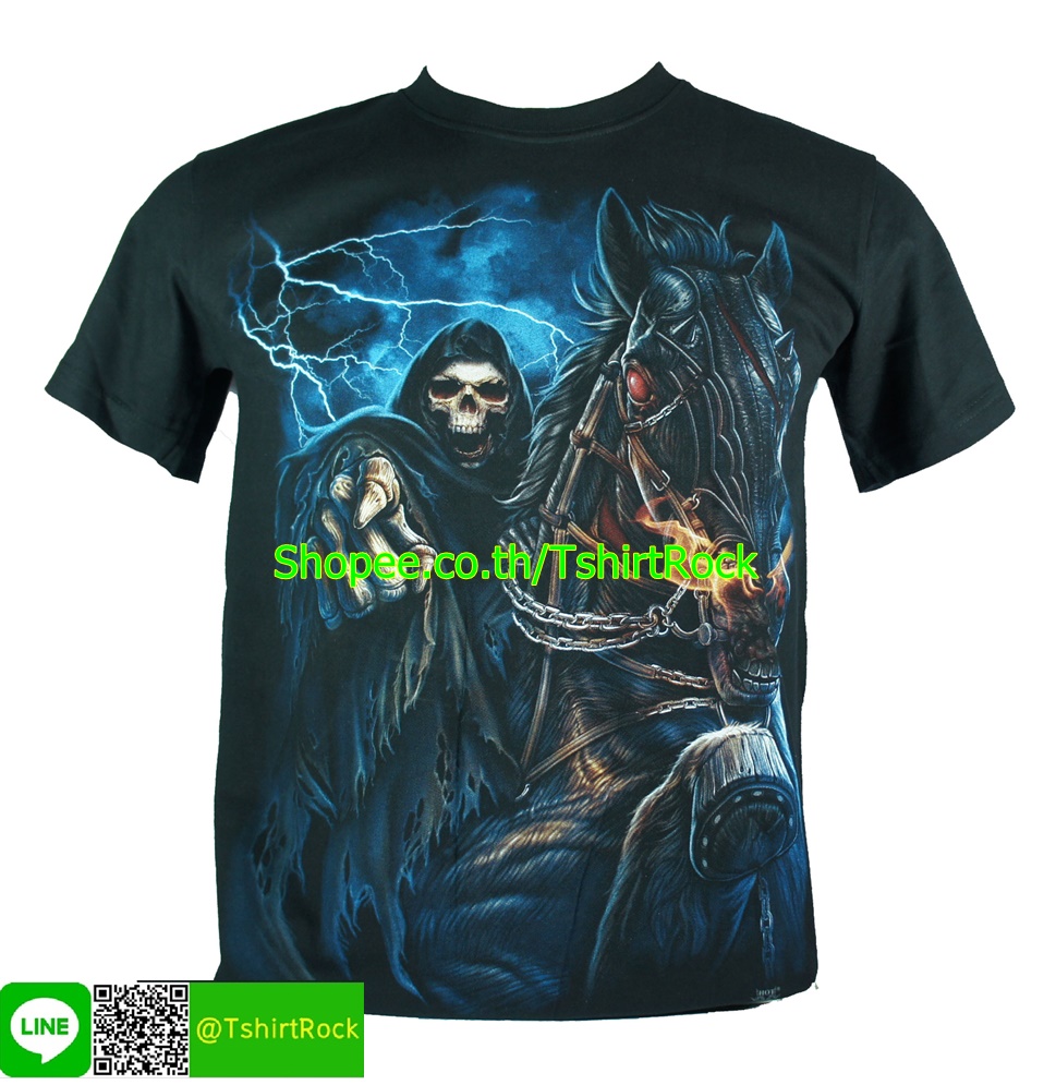 เสื้อลาย กะโหลก ยมทูต กริม รีปเปอร์ ผี เสื้อยืดสีดำ สกรีนหน้าหลัง ไซร์ยุโรป RCG239