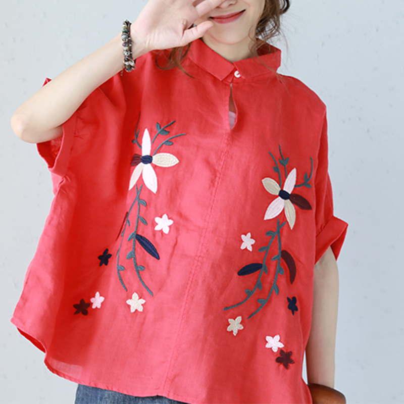 เสื้อลินินผสมฝ้ายปักลายดอกไม้