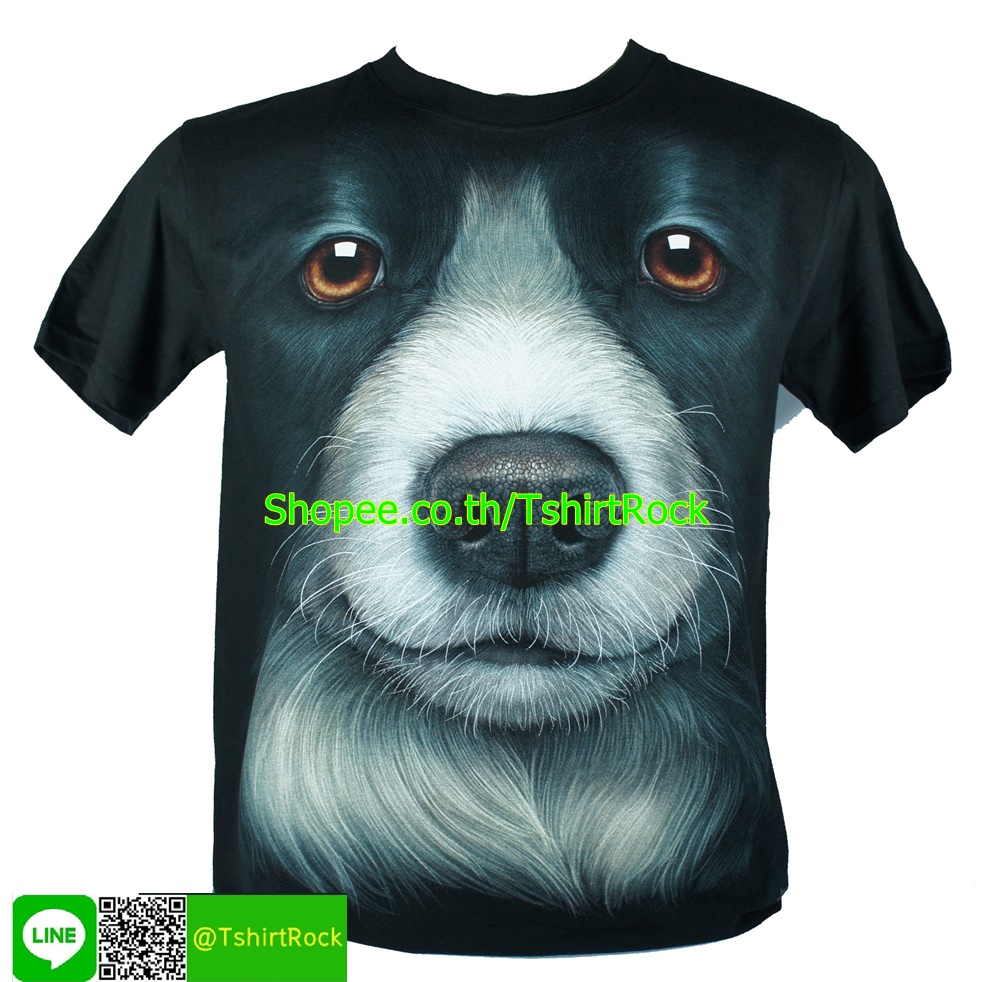 เสื้อลาย หน้าสุนัข บอร์เดอร์คอลลี่ border collie dog เต็มหน้า เสื้อยืด RCA253