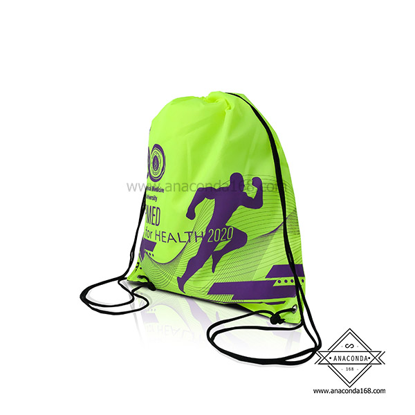 กระเป๋าผ้าร่มหูรูดสะพายหลัง ถุงผ้าหูรูด สกรีนโลโก้