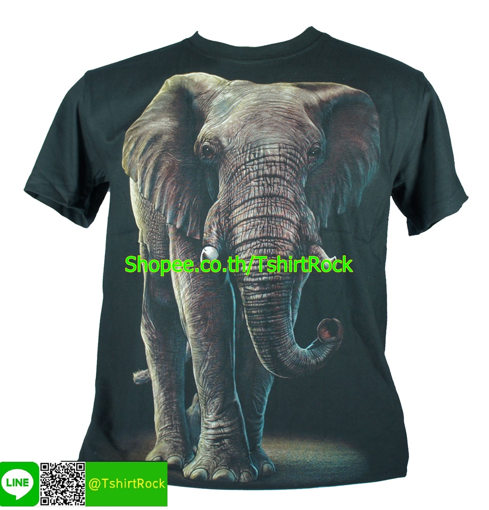 เสื้อลาย ช้าง เต็มตัว เสื้อยืดสีดำ สกรีนหน้าหลัง ไซร์ยุโรป RCA174