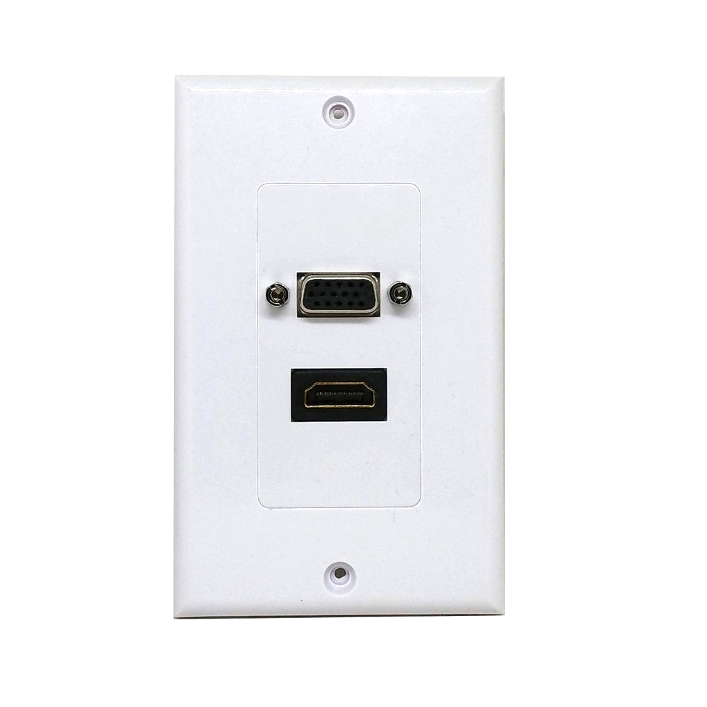 เพลท หน้ากากเต้ารับ ติดผนัง HDMI (งอ) / VGA เมีย/เมีย