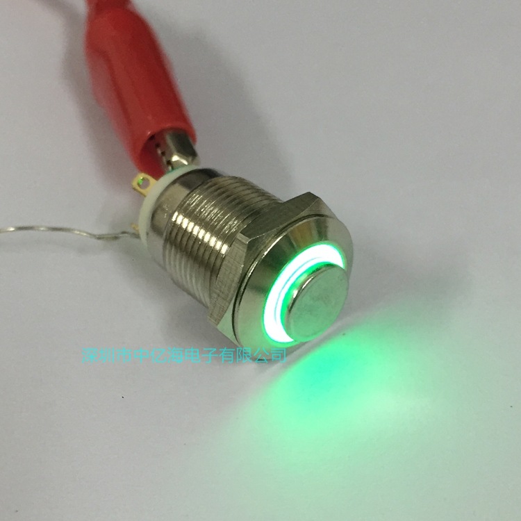 สวิทต์กดติดปล่อยดับ มีไฟวงแหวนสีเขียว 12มม.แป้นกดสูง*แถมR470*