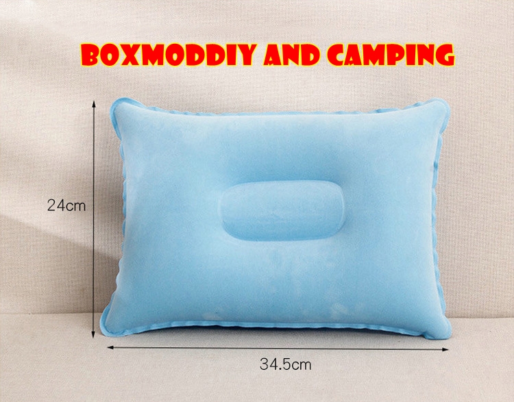 หมอนเป่าลม สีฟ้า พับได้แบบพกพา สำหรับใช้กลางแจ้ง หมอนเป่าลม ผิวกำมะหยี่ Double Sided Flocking