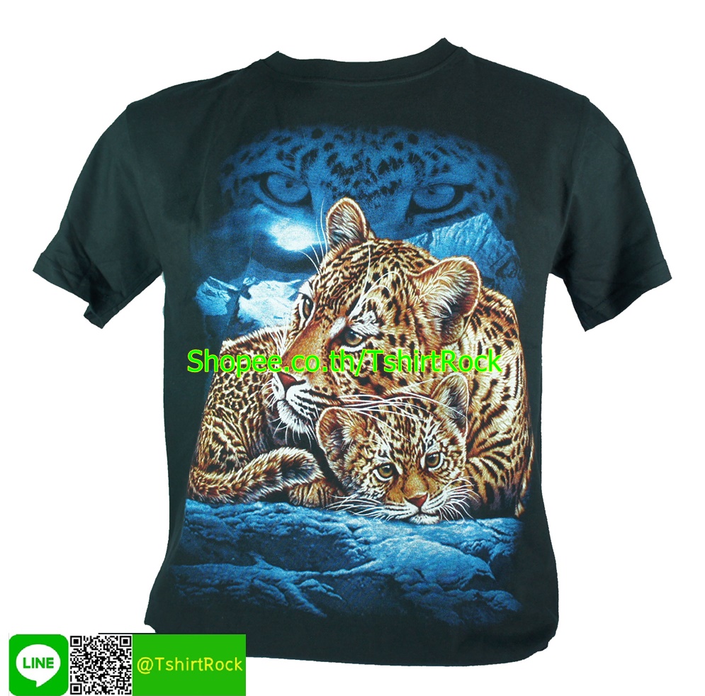 เสื้อลาย เสือดาวแม่ลูก เสื้อยืดสีดำ สกรีนหน้าหลัง ไซร์ยุโรป RCA182