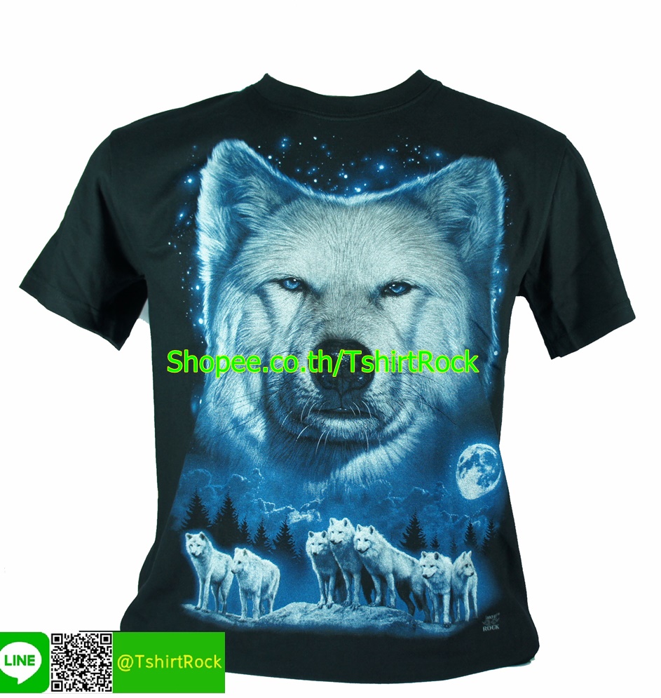 เสื้อลาย หมาป่า พระจันทร์ เสื้อยืดสีดำ สกรีนหน้าหลัง ไซร์ยุโรป RCA226