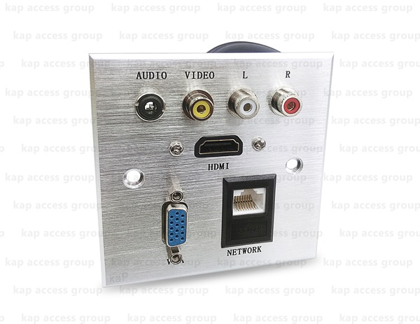 เพลทเต้ารับติดผนังอลูมิเนียม 5 in 1 (HDMI/ VGA/ AV/ RJ45/ Stereo 3.5)