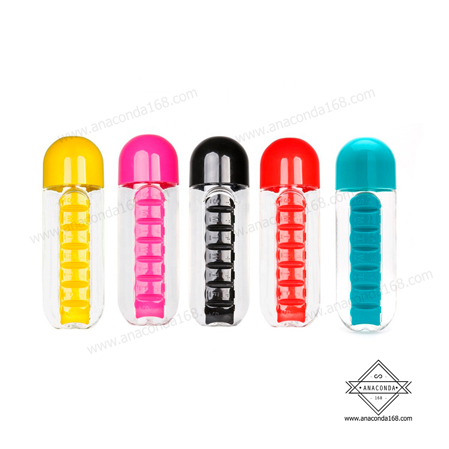 ขวดน้ำพลาสติก พร้อมช่องใส่ยา กระบอกน้ำพร้อมตลับใส่ยา 7 วัน (pill box water bottle)