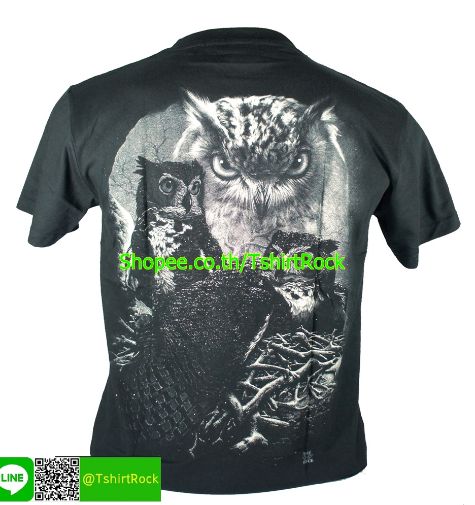 เสื้อลาย นกฮูกในหิมะ เสื้อยืดสีดำ สกรีนหน้าหลัง ไซร์ยุโรป RCA229