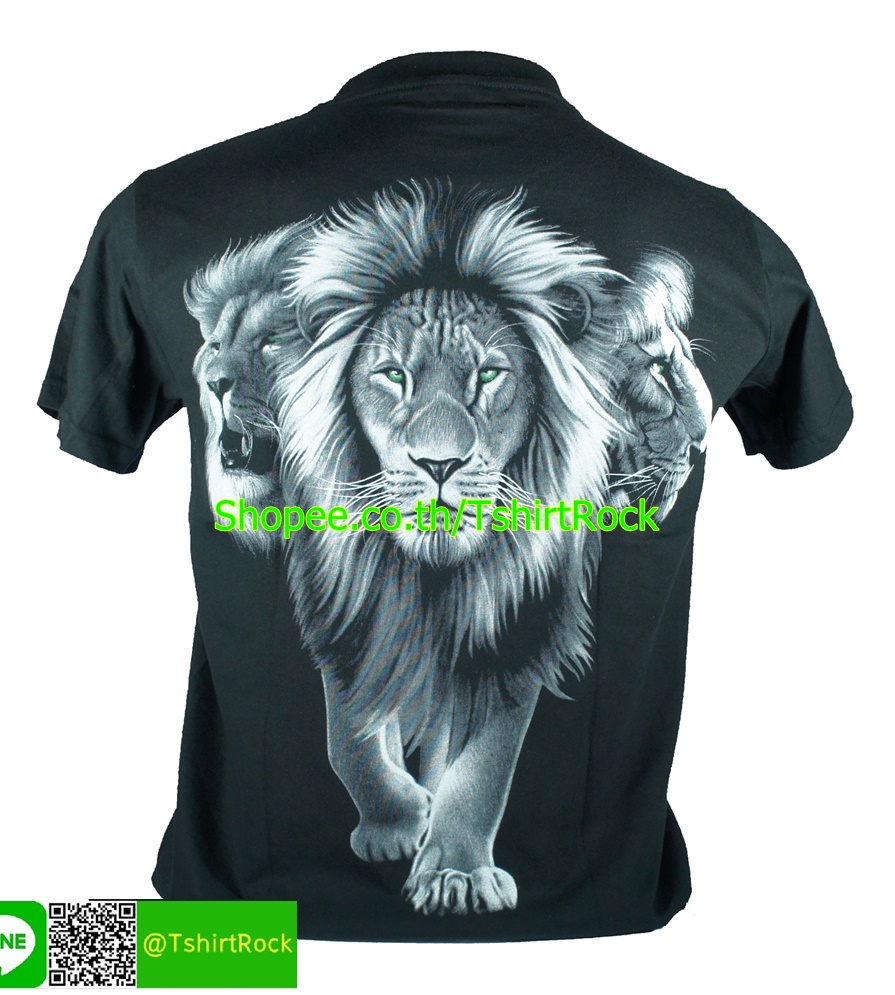 เสื้อลาย สิงโตสามหัว เสื้อยืดสีดำ สกรีนหน้าหลัง ไซร์ยุโรป RCA156