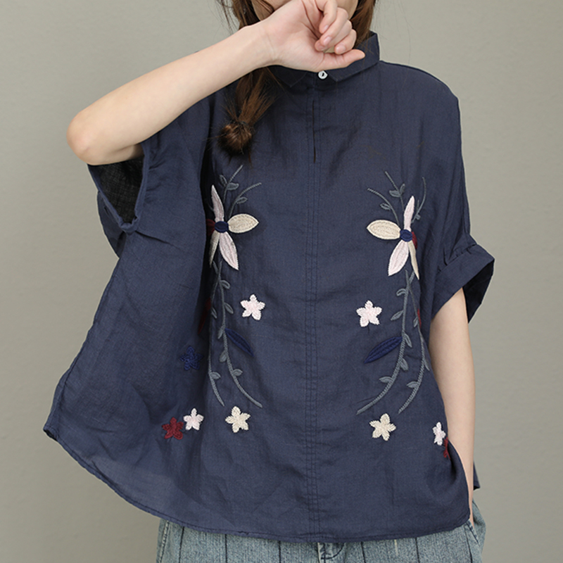 เสื้อลินินผสมฝ้ายปักลายดอกไม้