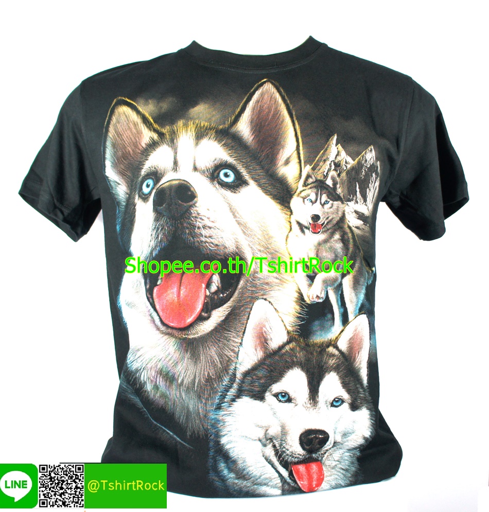 เสื้อลาย หน้าสุนัข ไซบีเรียน ฮัสกี้ siberian husky dog และลูก เสื้อยืด RCA206