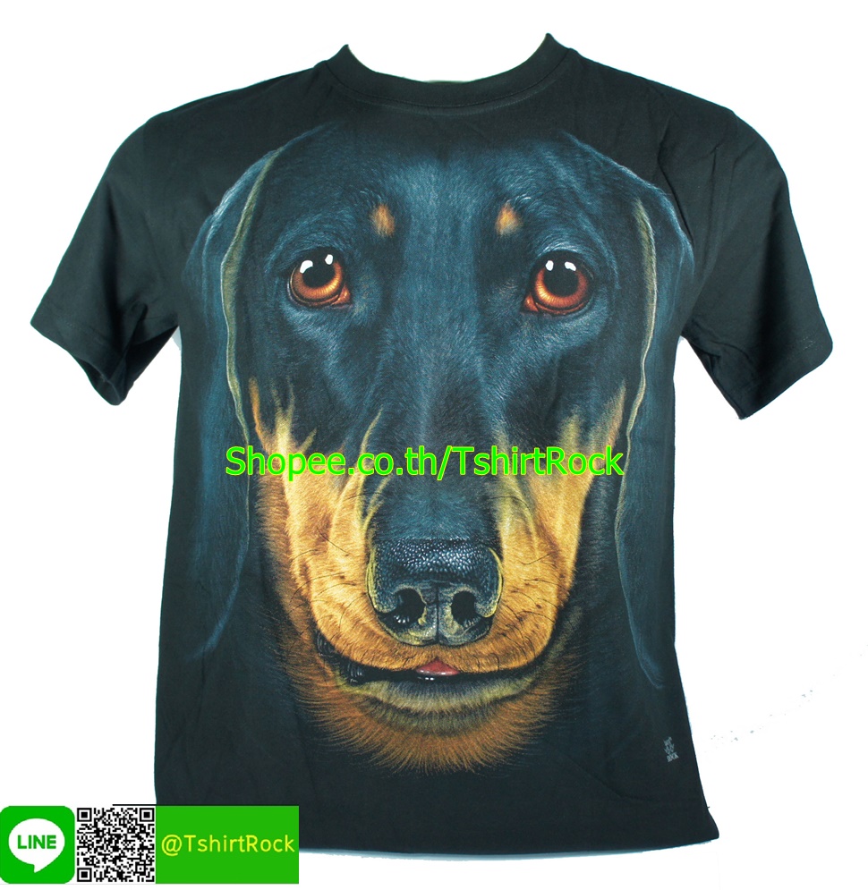 เสื้อลาย หน้าสุนัข สีดำ Black Dog เต็มหน้า เสื้อยืดสีดำ สกรีนหน้าหลัง ไซร์ยุโรป RCA265