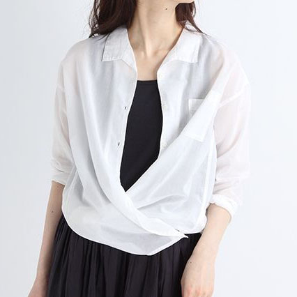 เสื้อดชิ้ตลินินแท้สีขาวรุ่นปลายเสื้อไขว้