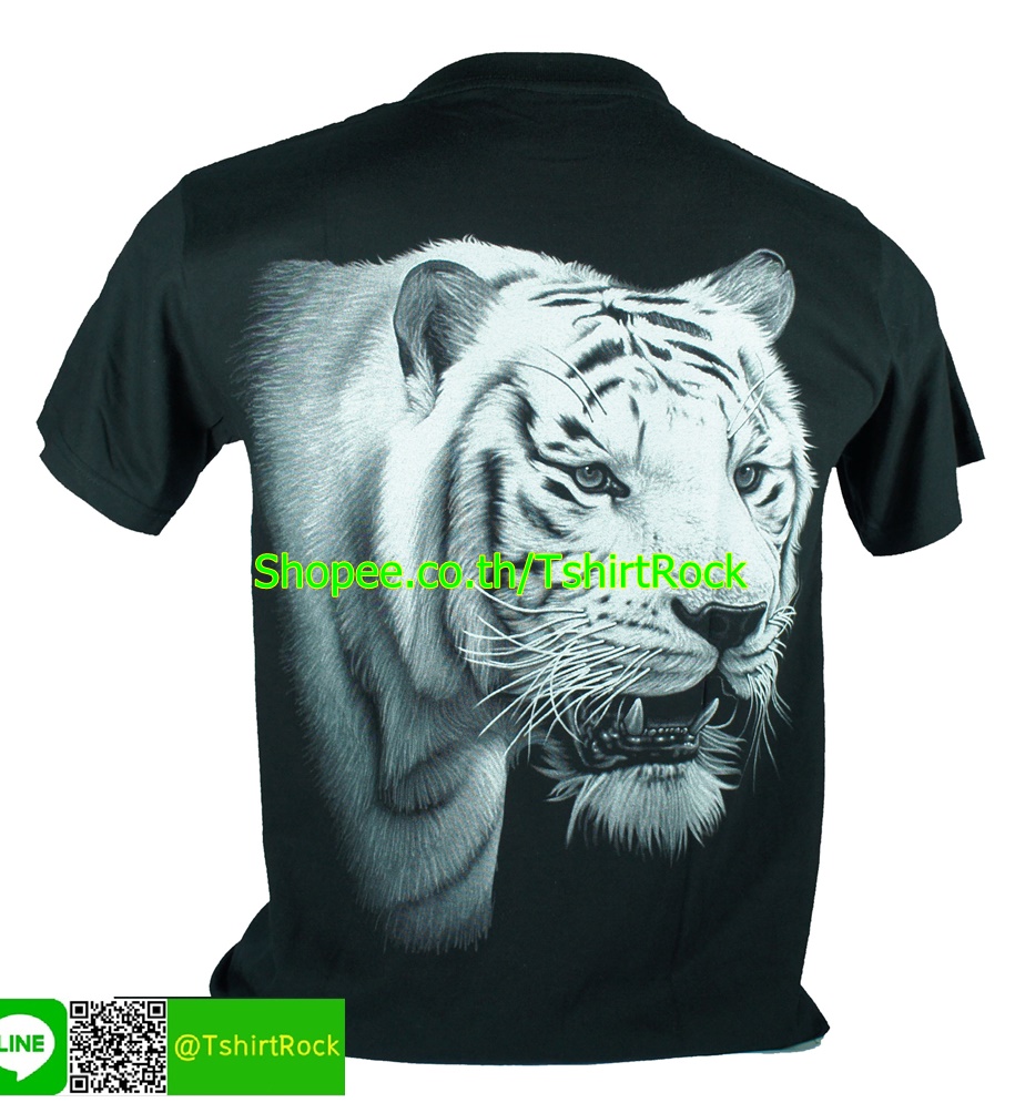 เสื้อลาย เสือโคร่งสีขาว เสื้อยืดสีดำ สกรีนหน้าหลัง ไซร์ยุโรป RCA141