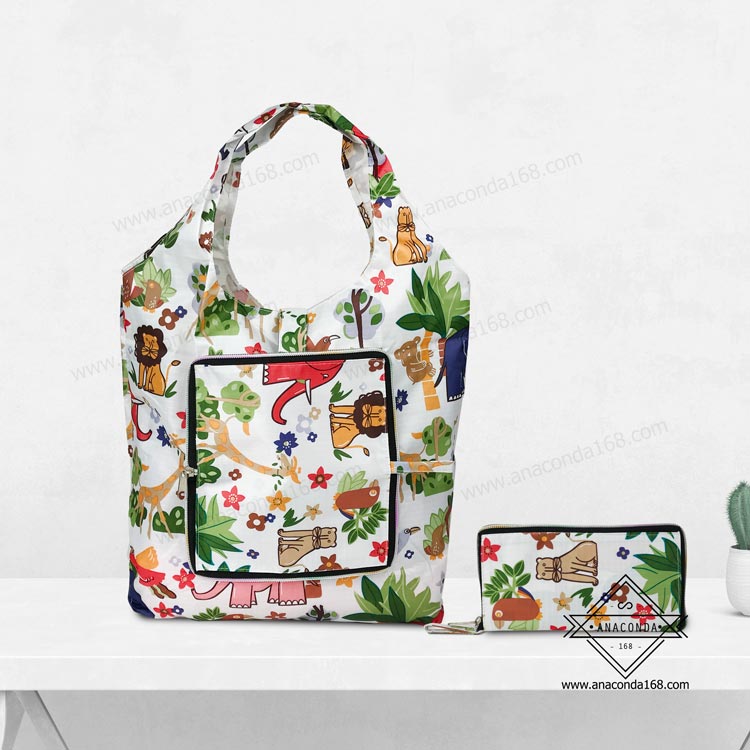 กระเป๋าพับได้เนื้อผ้าหนา รุ่นซิป (Shopping Bag) ถุงช้อปปิ้งพับได้