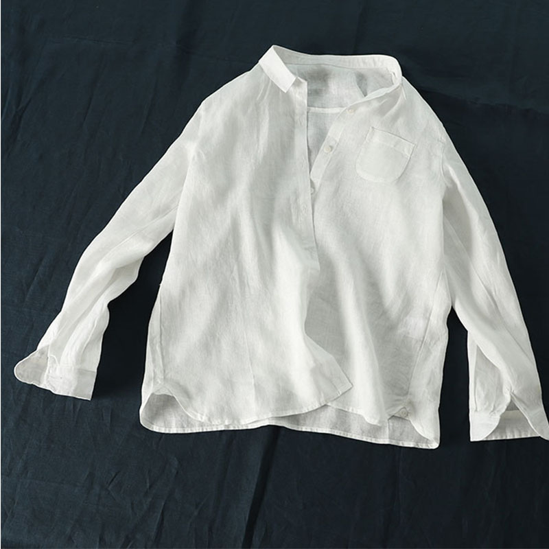 เสื้อดชิ้ตลินินแท้สีขาวรุ่นปลายเสื้อไขว้