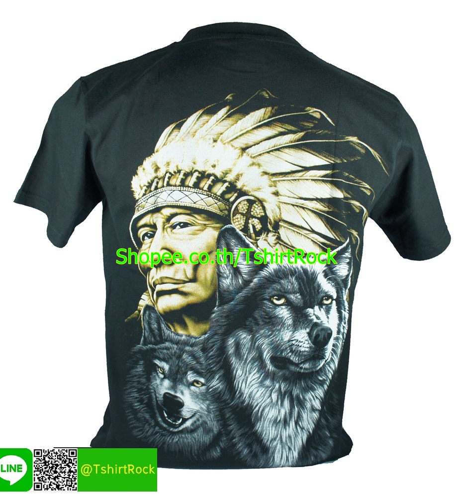 เสื้อลาย หมาป่า พระจันทร์ หัวหน้าเผ่า อินเดียแดง เสื้อยืด สกรีนหน้าหลัง RCA81