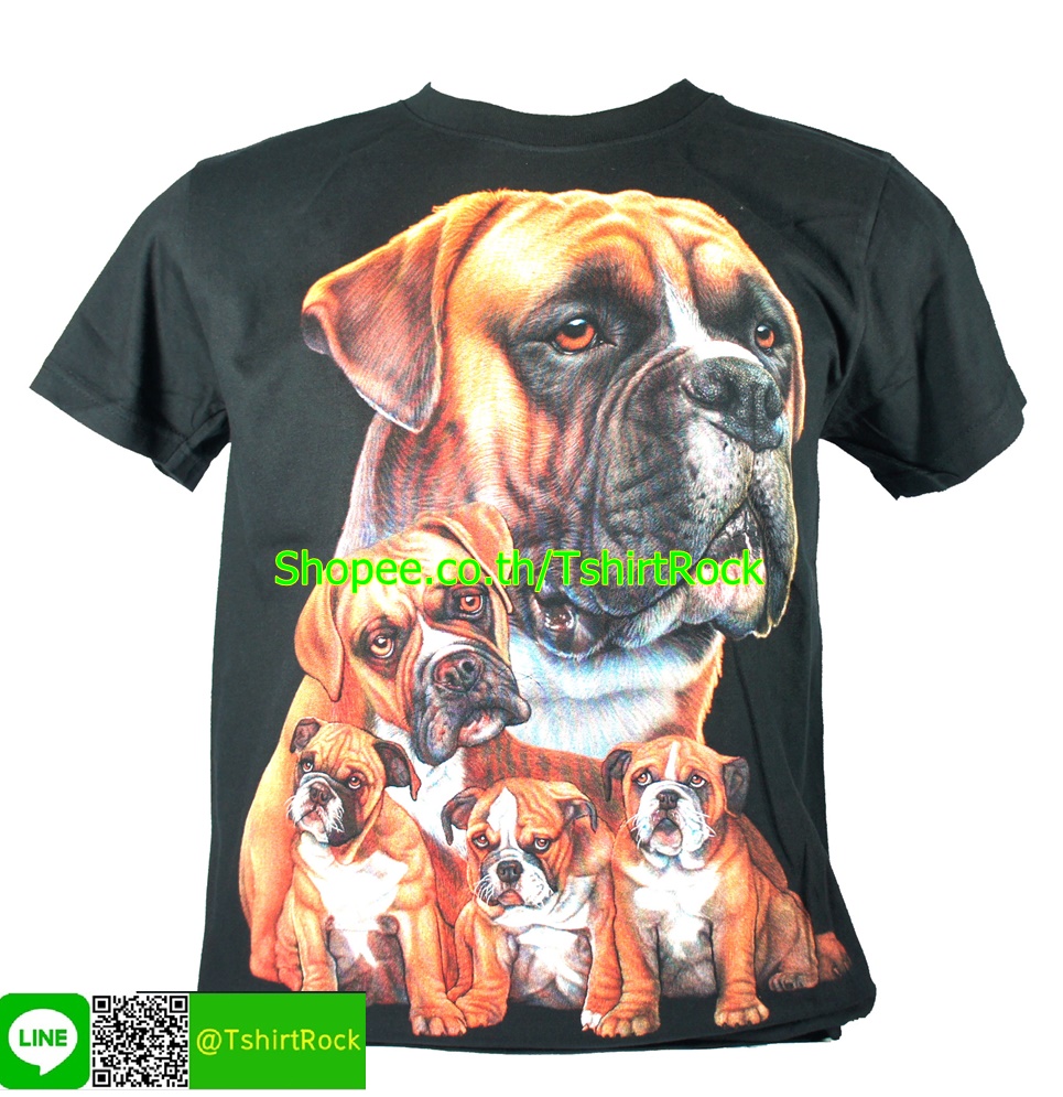 เสื้อลาย หน้าสุนัข บ๊อกเซอร์ Boxer Dog และลูก เสื้อยืด สกรีนหน้าหลัง ไซร์ยุโรป RCA208
