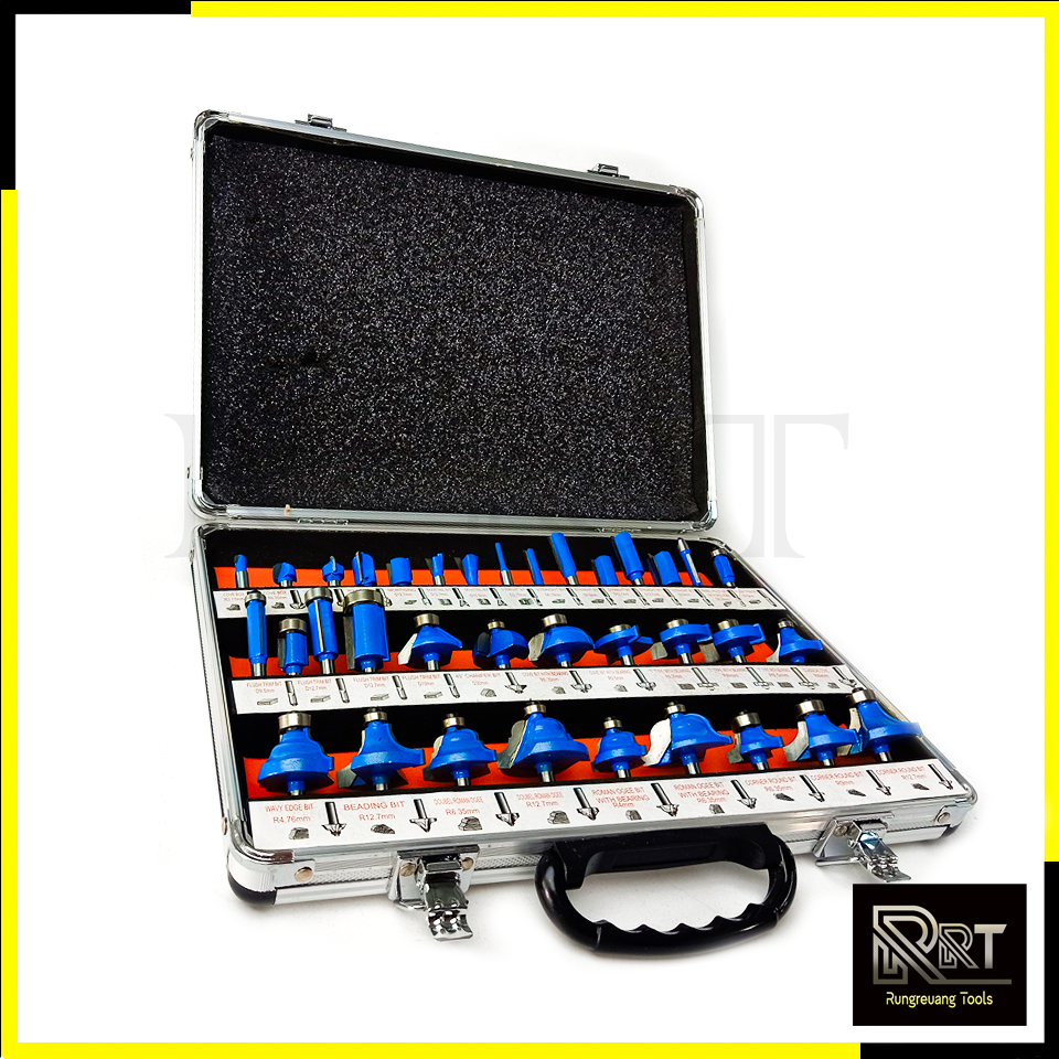 RRT ชุดดอกเร้าเตอร์/ทริมเมอร์(1/4 ) ขนาด 6.35mm. รุ่น 35PCS (กล่องอลูมิเนียม)