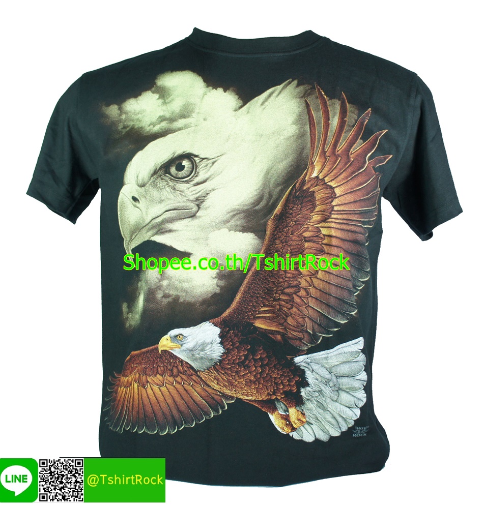 เสื้อลาย อินทรีย์ เสื้อยืดสีดำ สกรีนหน้าหลัง ไซร์ยุโรป RCA254