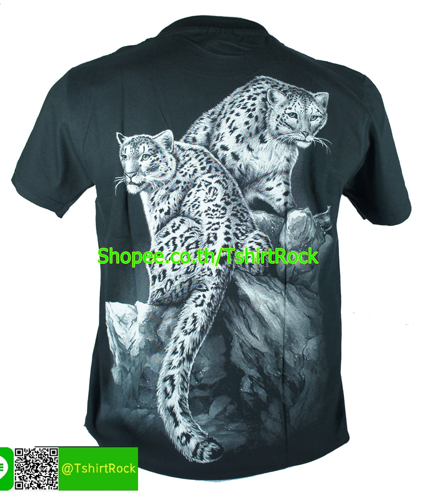 เสื้อลาย เสือดาว2 ตัว เสื้อยืดสีดำ สกรีนหน้าหลัง ไซร์ยุโรป RCA188