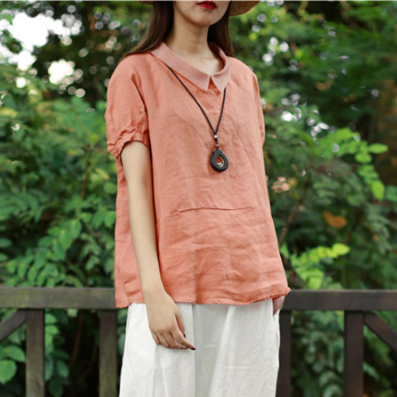 เสื้อฝ้ายผสมลินินคอบัว