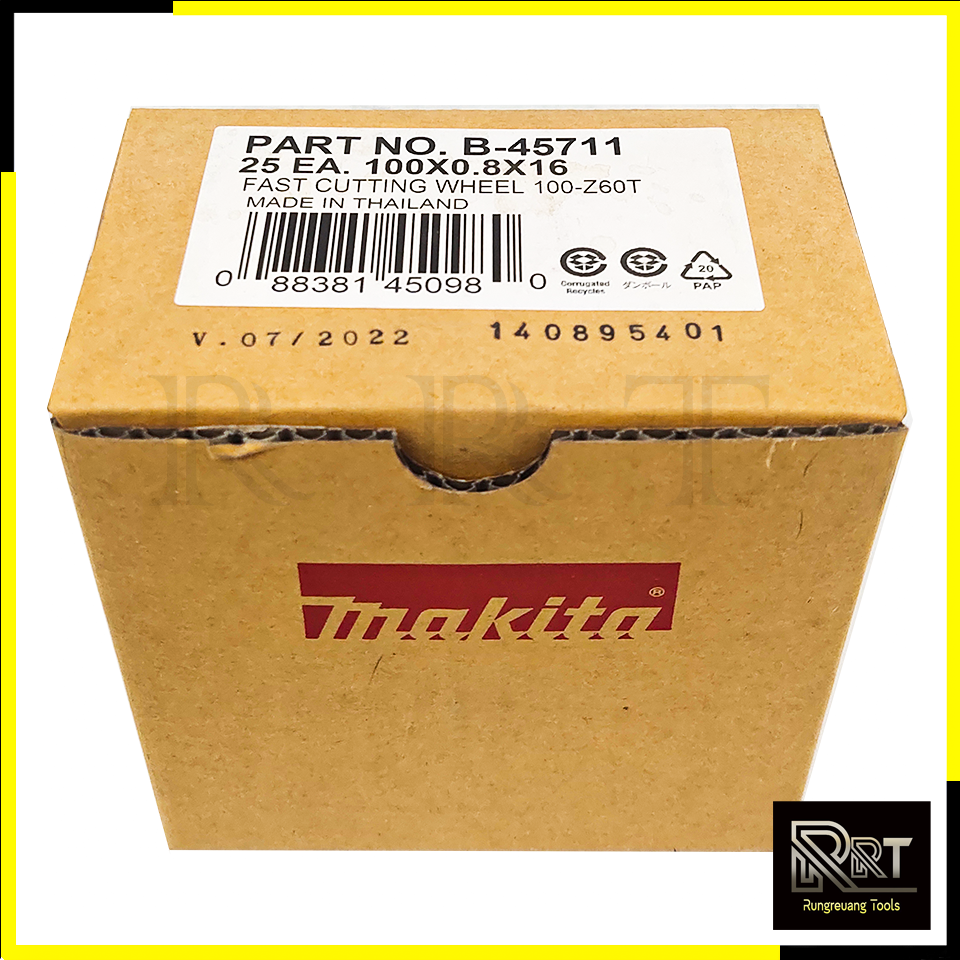 MAKITA แผ่นตัดเหล็ก 4"0.8มิล รหัส B-45711 บางพิเศษ ตัดเร็ว (ยกกล่อง 25 ใบ)