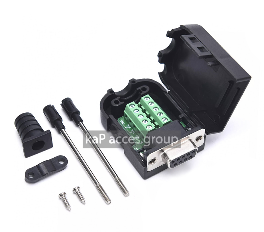 ชุดหัว DB9 Pin RS232 Serial (F) ตัวเมีย แบบขันน๊อตเข้าสาย พร้อมฝาปิด