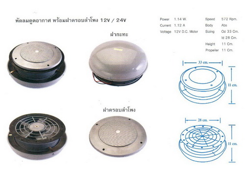 พัดลมดูดอากาศ พร้อมฝาครอบลำโพง12V/24V