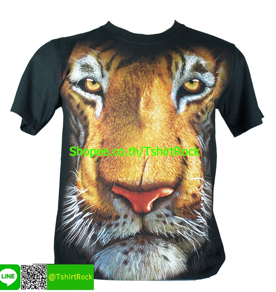 เสื้อลาย เสือโคร่ง เต็มหน้า เสื้อยืดสีดำ สกรีนหน้าหลัง ไซร์ยุโรป RCA196