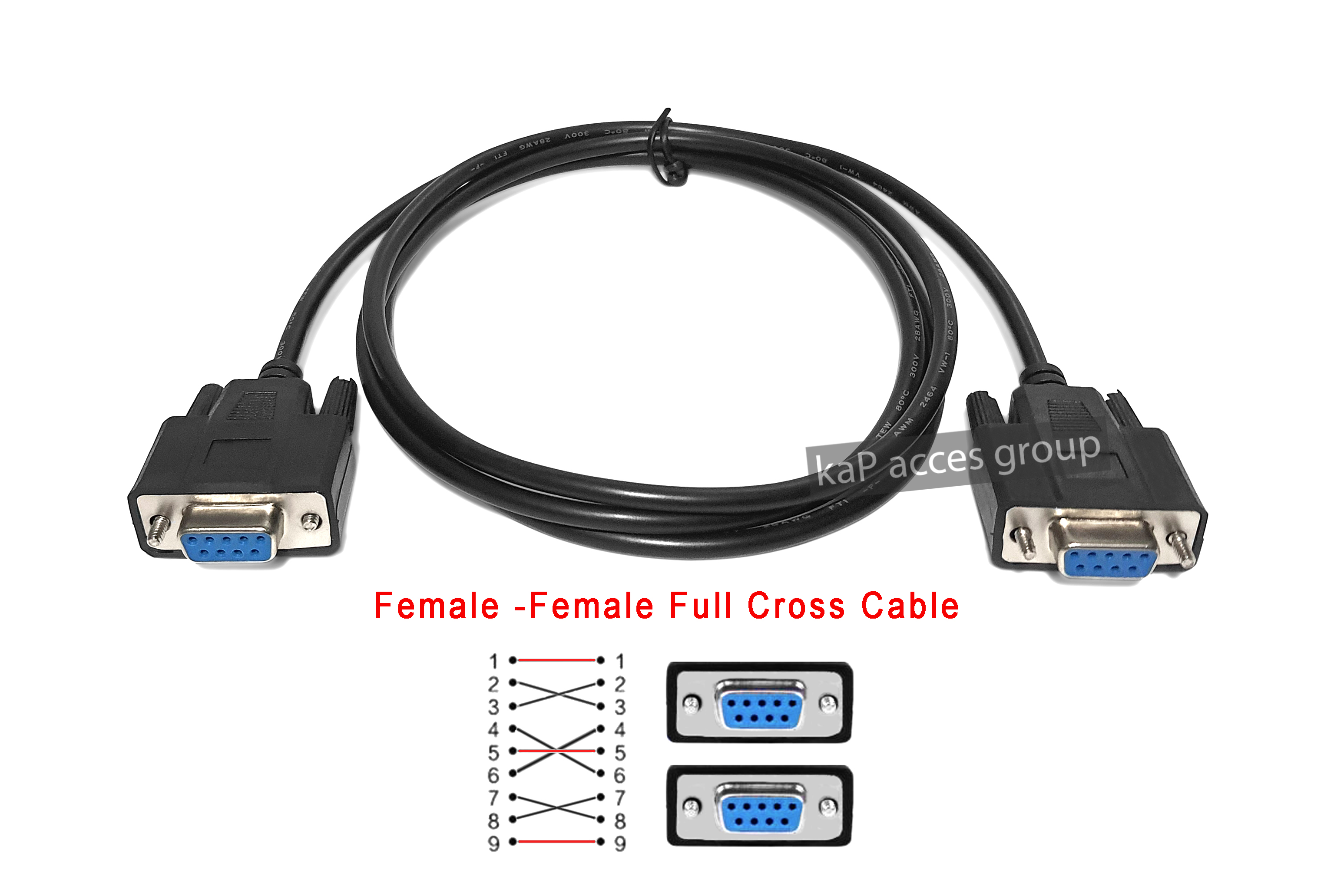RS232 DB9 Serial 9พิน FULL CROSS ฟลูครอสไขว้ สายซีเรียล RS232 9pin Female to Female cable (1.8M) ดำ