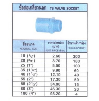 ข้อต่อเกลียวนอก พีวีซี (TS Valve Socket)