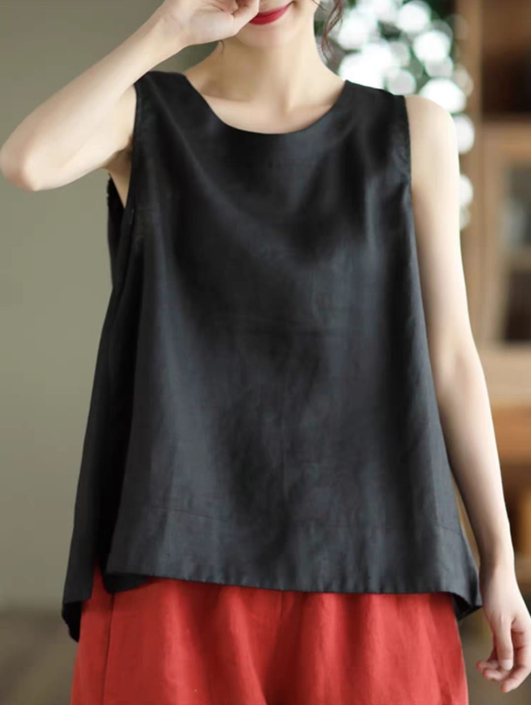 เสื้อลินินแขนกุด