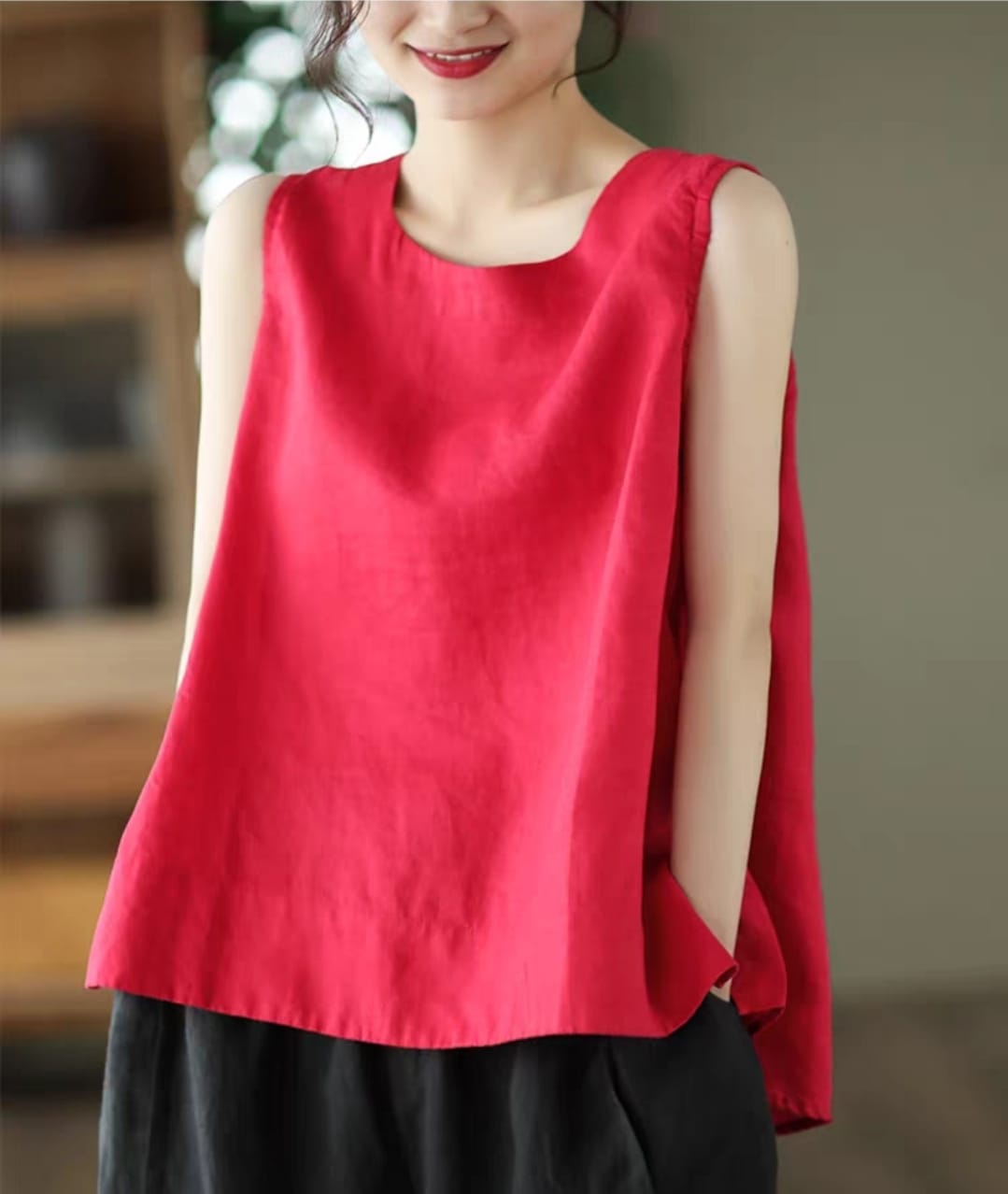 เสื้อลินินแขนกุด