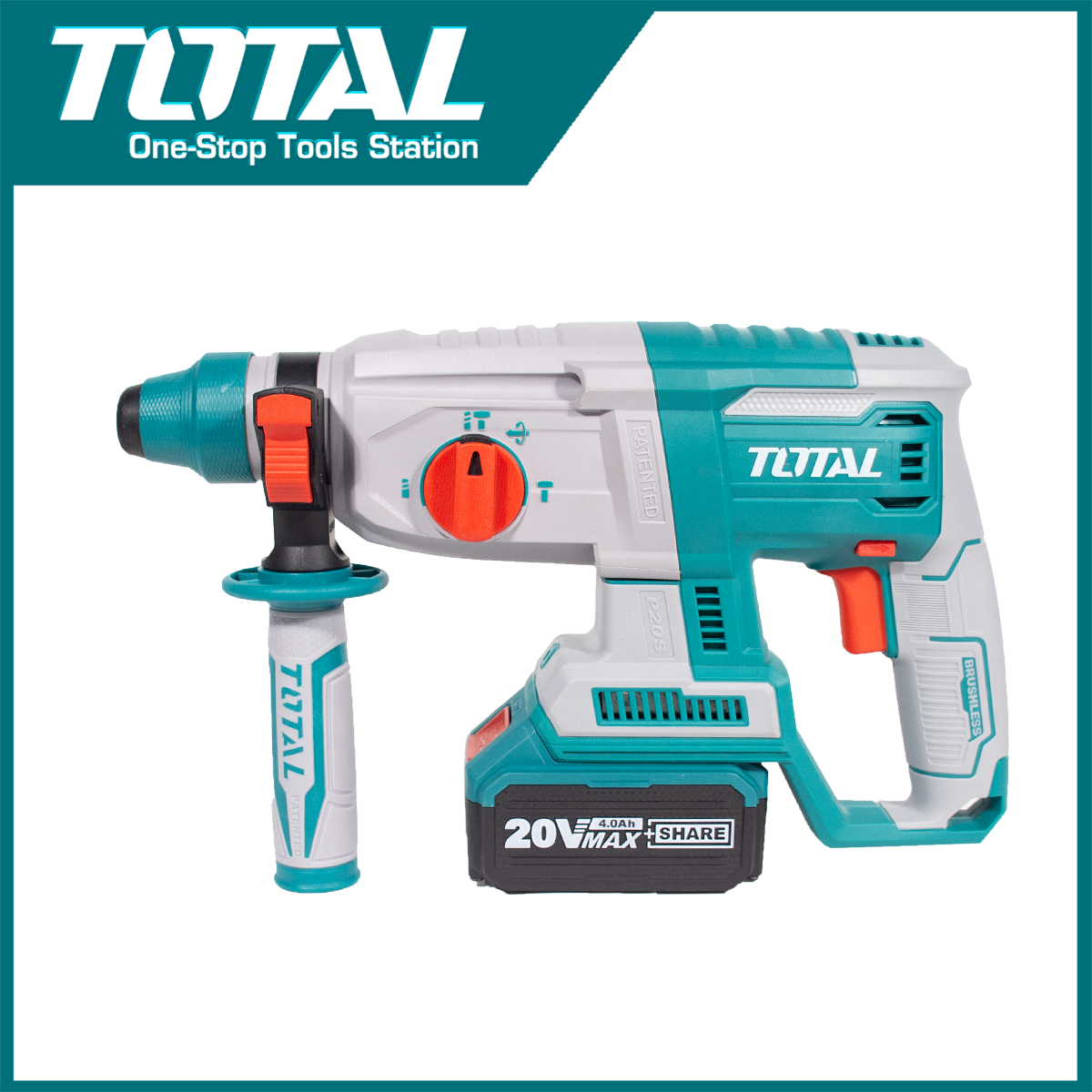 TOTAL สว่านโรตารี่ไร้สาย 3 ระบบ โรตารี่แบต 20V มอเตอร์บัสเลส อุปกรณ์ครบ