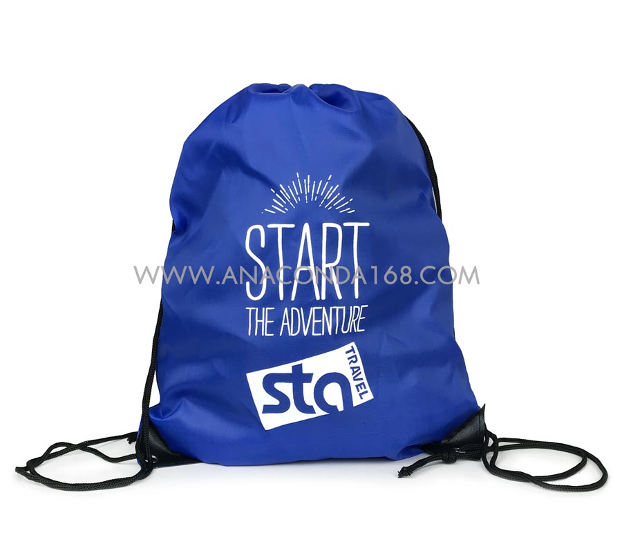 กระเป๋าผ้าร่มหูรูดสะพายหลัง สกรีนโลโก้