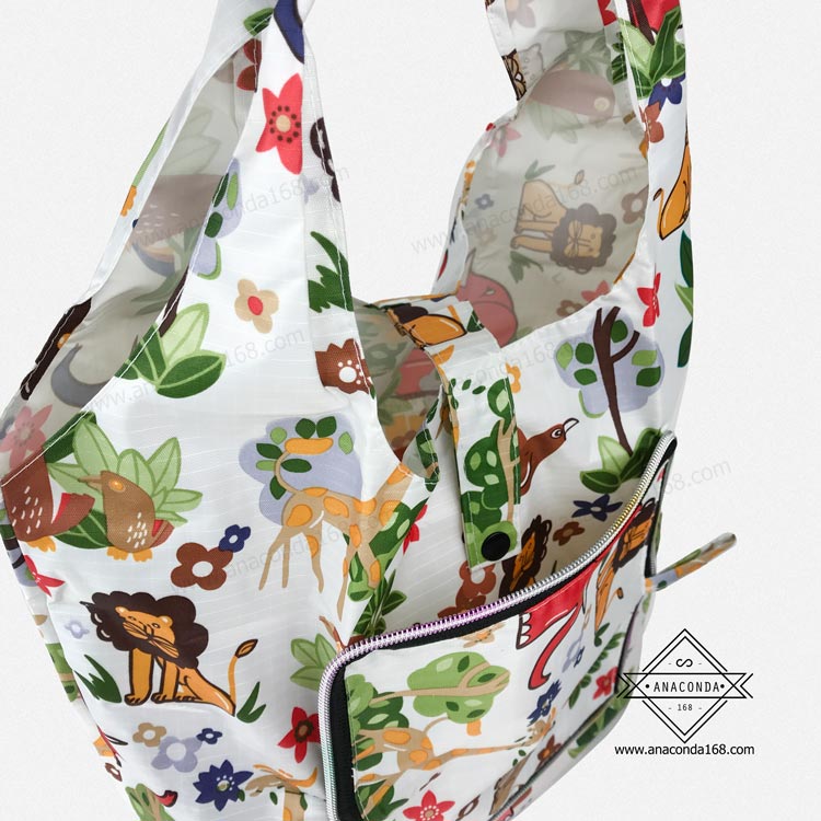 กระเป๋าพับได้เนื้อผ้าหนา รุ่นซิป (Shopping Bag) ถุงช้อปปิ้งพับได้