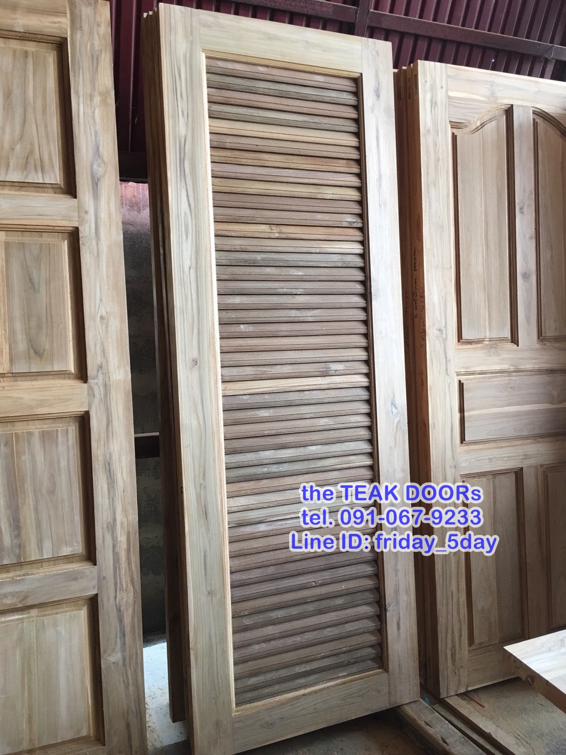 TD183 ประตูไม้สัก บานเดี่ยว เกล็ดตลอด(ทั้งแถว) ขนาด 80X200 ซม.