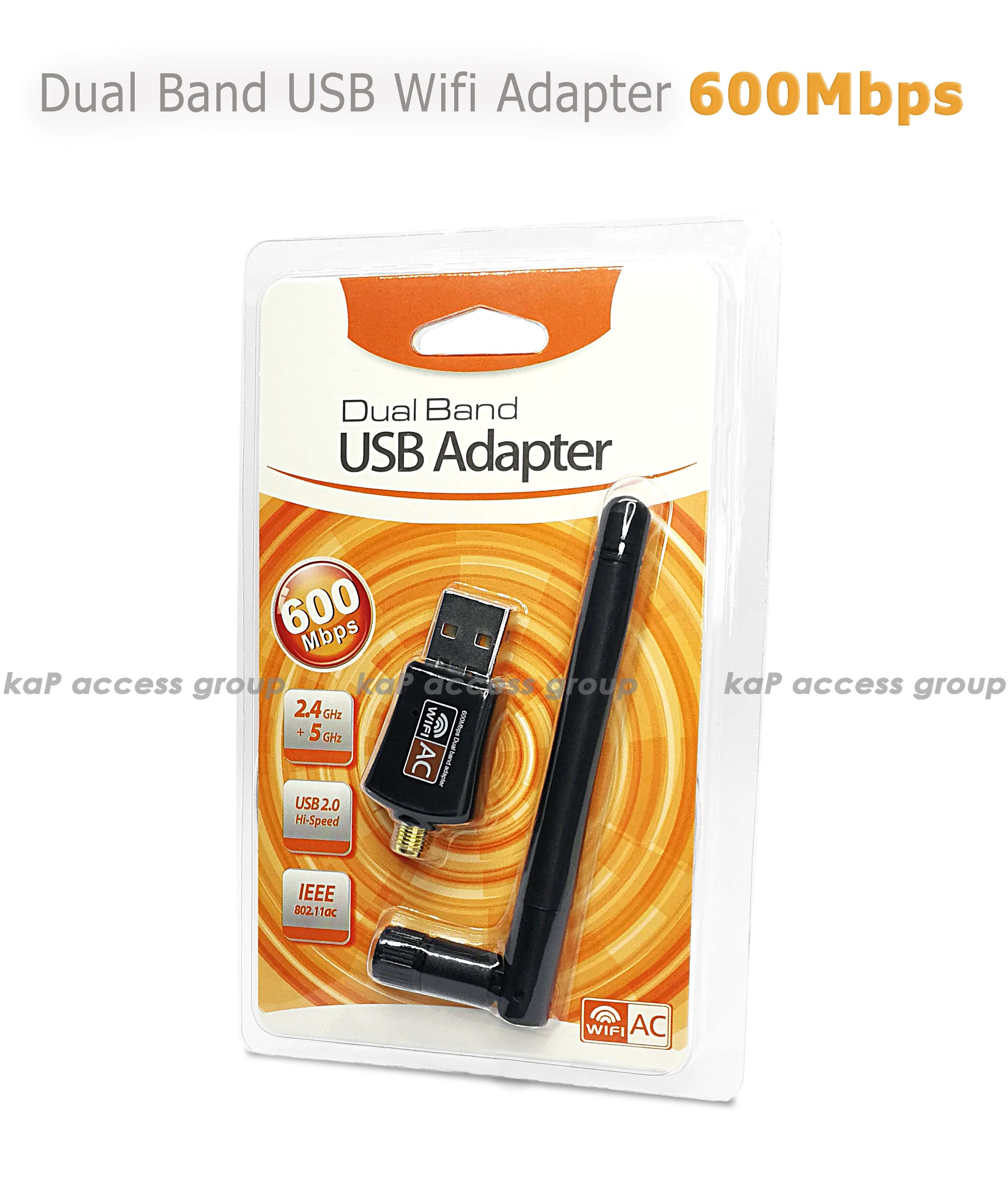 WIFI IEEE 802.11ac Dual Band USB Adapter 600Mbps (2.4GHz+5GHz)