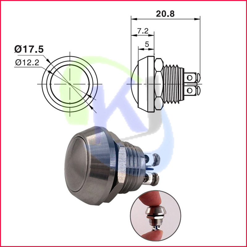 สวิทย์กดติดปล่อยดับ 12mm แป้นบอลขาสกรู แสตนเลส ทนแอมป์สูง