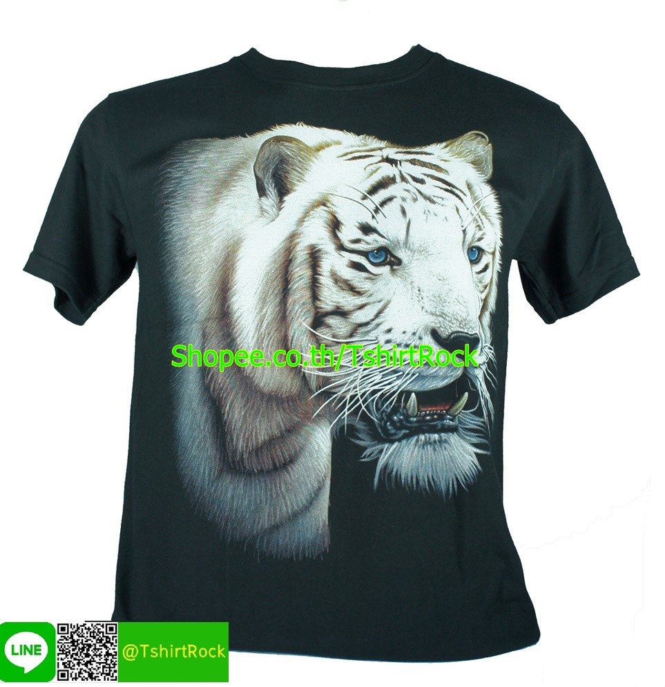 เสื้อลาย เสือโคร่งสีขาว เสื้อยืดสีดำ สกรีนหน้าหลัง ไซร์ยุโรป RCA141