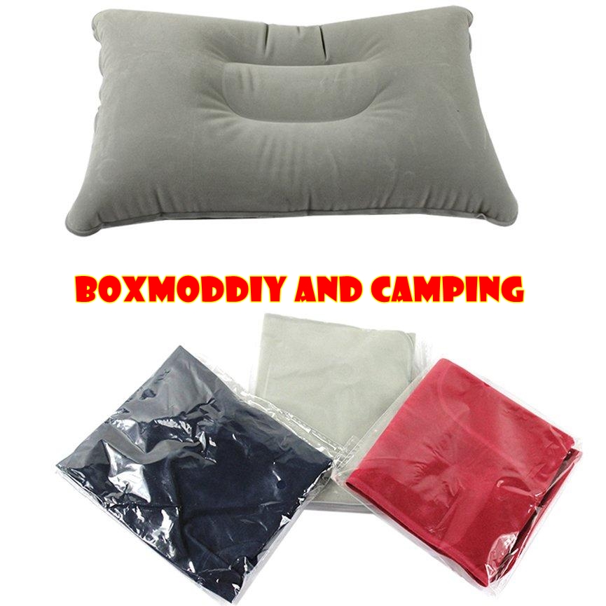 หมอนเป่าลม สีเทา พับได้แบบพกพา สำหรับใช้กลางแจ้ง หมอนเป่าลม ผิวกำมะหยี่ Double Sided Flocking