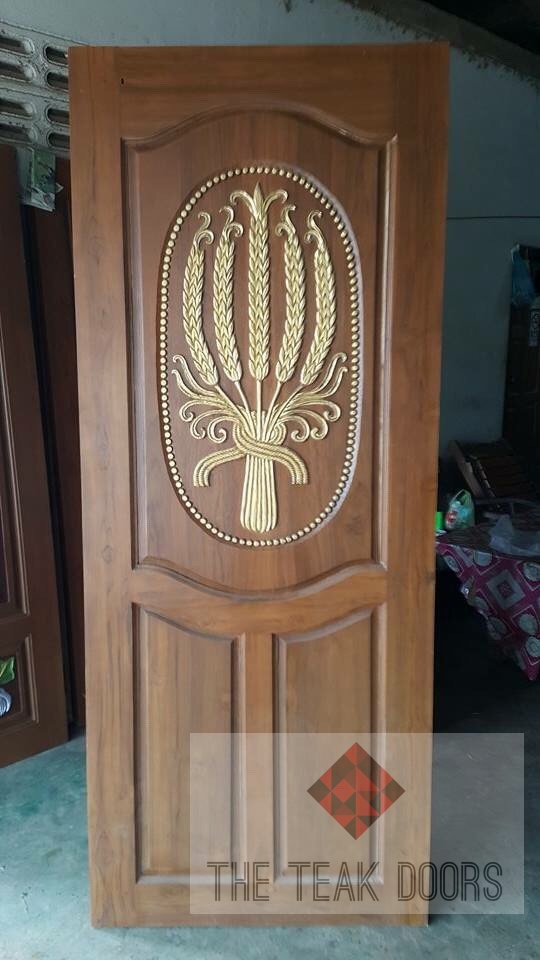 TD139 ประตูไม้สัก ลายรวงข้าว 2 ฟักล่าง ขนาด 80X200 ซม.